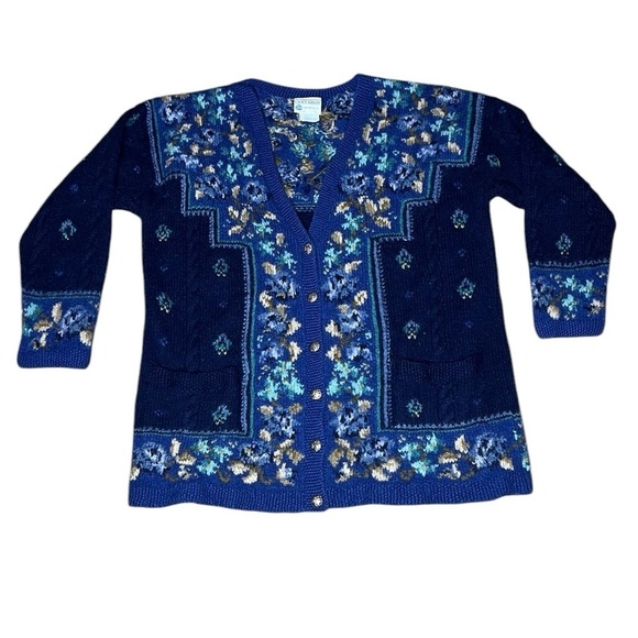 Laura Ashley Pure New Wool 3/4 Length sleeve Button Down Cardigan Sweater - Picture 1 of 6